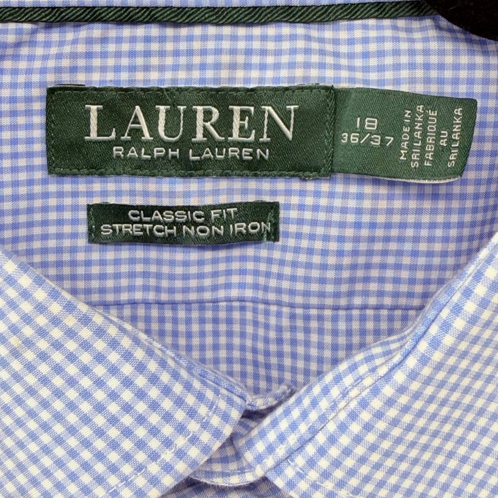 Lauren Ralph Lauren Mens Dress Shirt 18 36/37 Purple Gingham Classic Fit Stretch - Picture 7 of 15